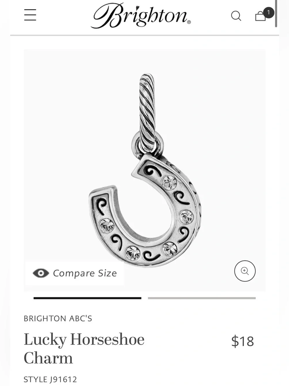 🍀 BRIGHTON silver 'Good Luck' charm/pendant with clear crystals 🍀